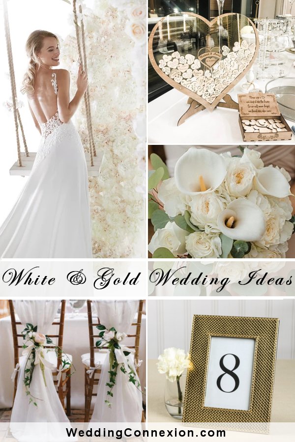 Elegant White & Gold Trendy Wedding Color Theme Idea